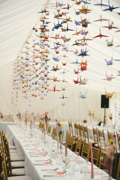 Birds decor hanging above dining room tables