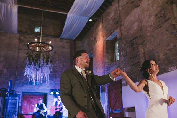 Bride and groom dance on the dancefloor