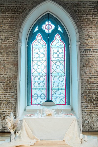 Church window setting interior