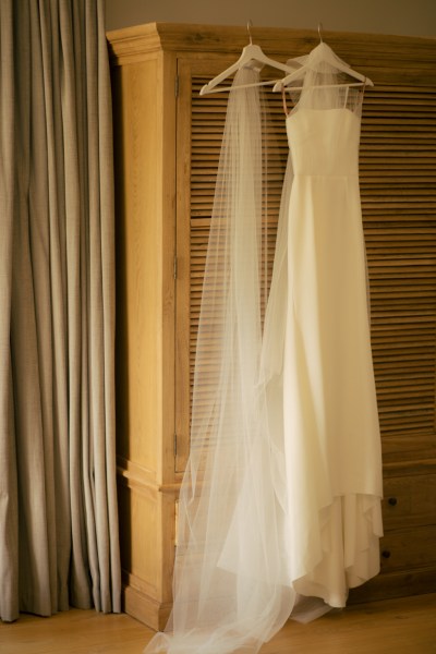 Wedding dress hanging above