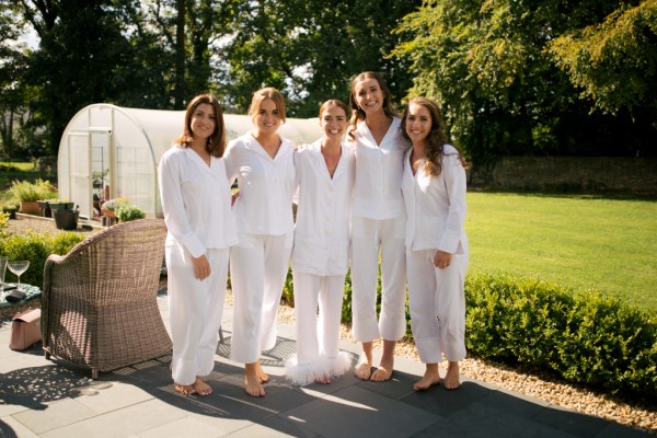 Bride and bridesmaids in white loungewear bridalwear