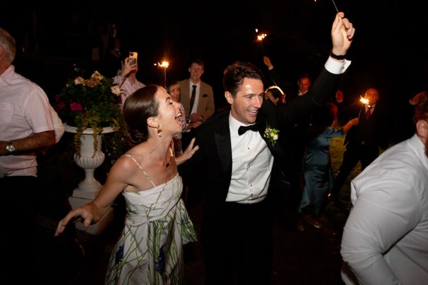 Bride and groom dancing on dancefloor