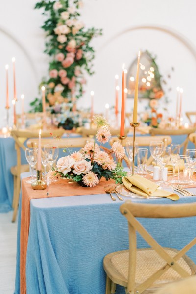 Empty interior room setting candles lit table and chairs pink vibe cutlery