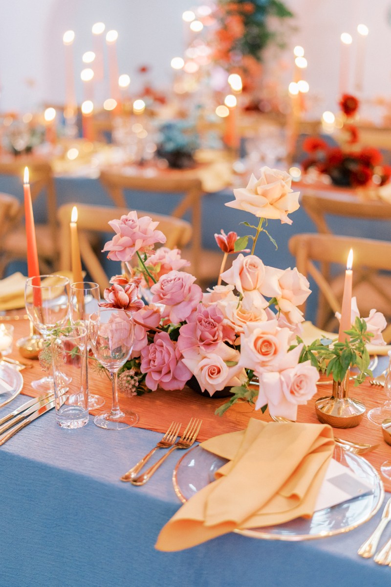 Pink flowers roses on table