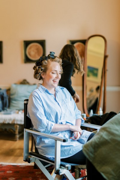 Bride getting ready hair curls