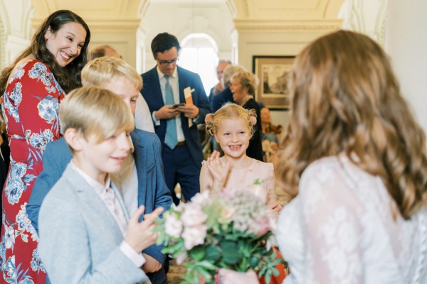 Children little girl and boy with bride