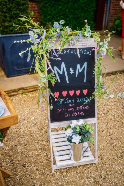 Congratulation sign to the bride and groom