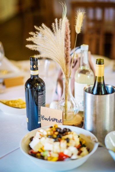 Burger table and selection of red and white wine