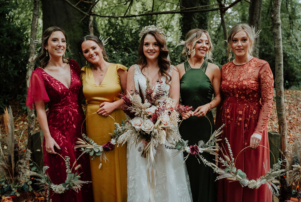 mix and match autumnal bridesmaid dresses