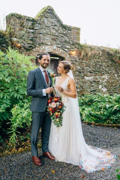 Bride and groom in the garden