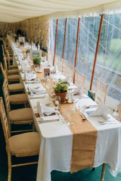 Interior dining room ballroom detail chairs tables cutlery food