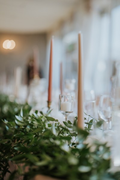 Ballroom interior detail flowers and candles