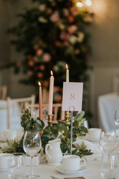 Ballroom table number 8 detail and candles