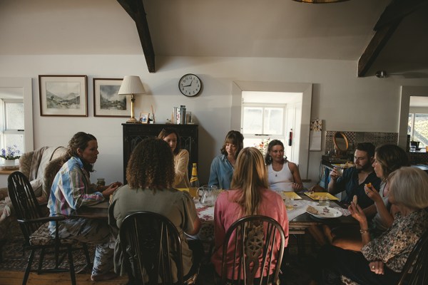 Women sitting at the table getting ready