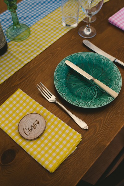 Serviette love heart cutlery on table Conor name