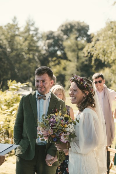 Bride and groom at alter to wedding ceremony