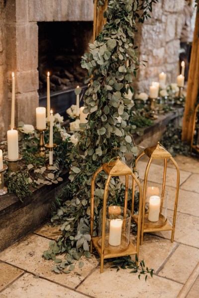 Candles and lanterns lit and flowers