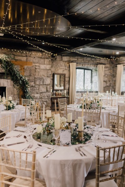 Empty dining room for guests table chairs candles