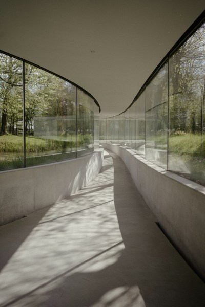 Empty greenhouse setting reflection garden view corridor detail