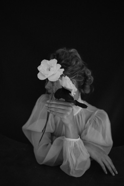 Black and white flowers dark photography bride