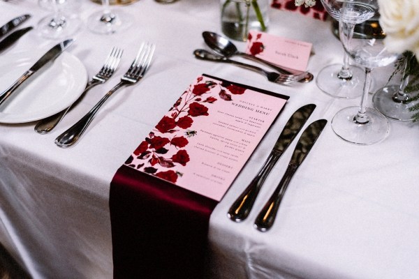 Pink menu for guests food dining