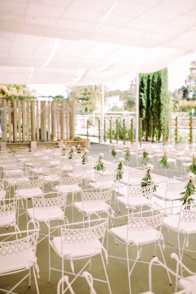 Empty white seating area for guests