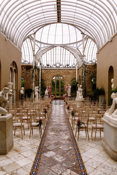 Empty ceremonial room wedding chairs seated area