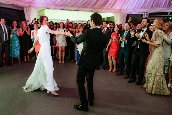 Bride and groom dancing on the dancefloor