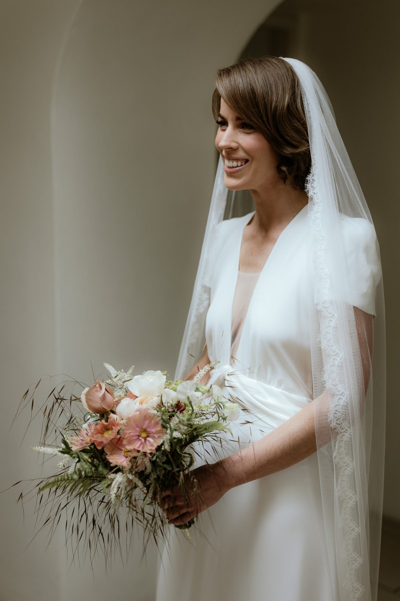 Bride is ready for wedding smiling