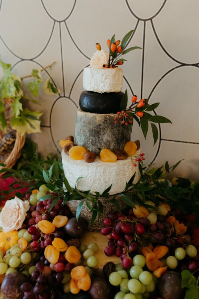 Wedding cake fruit oranges apples cheeseboard