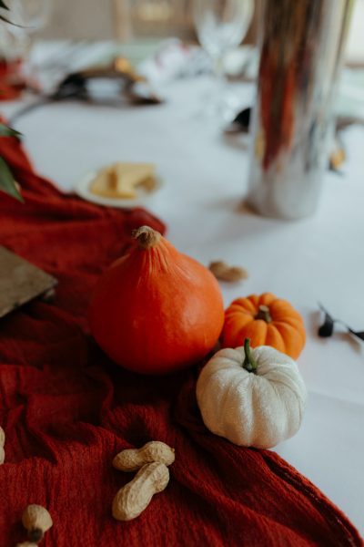 Miniature orange and white pumpkins