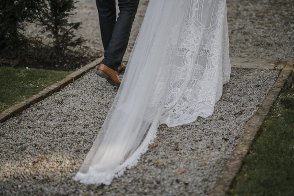 Bridal gown dress detail long train lace