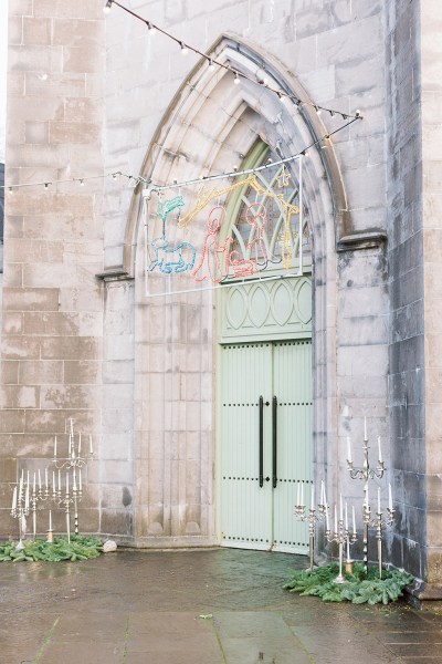 Candles outside church exterior