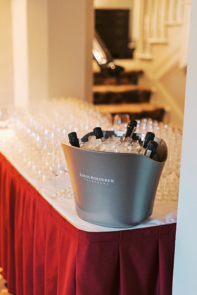 Wine champagne prosecco in ice bucket and glasses