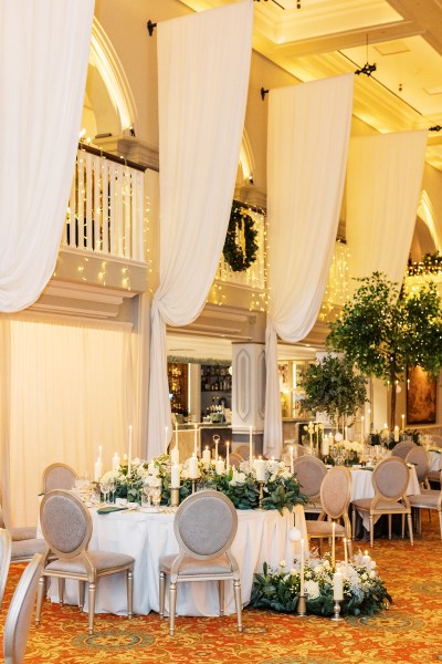 Empty interior ballroom dining room setting