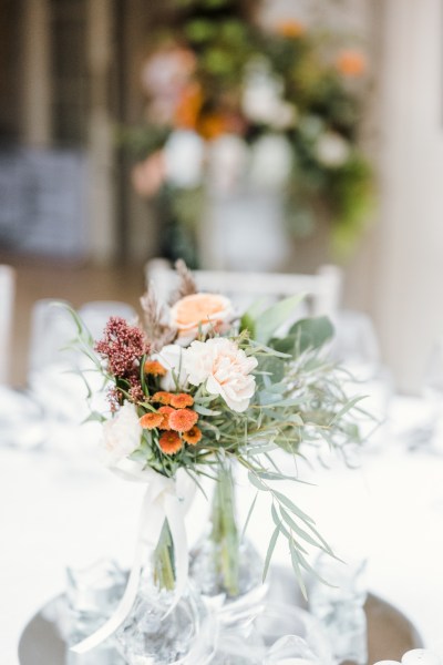 Up close view of bouquet of flowers/roses on table in vase