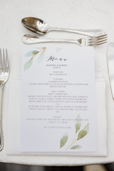 Menu details for guests