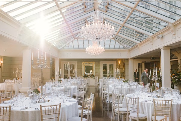 Empty interior dining room ballroom setting for guests