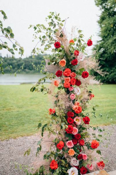 Bed of flowers at alter