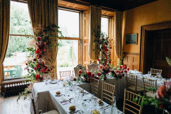 Interior empty dining room setting placement for guests chairs large windows