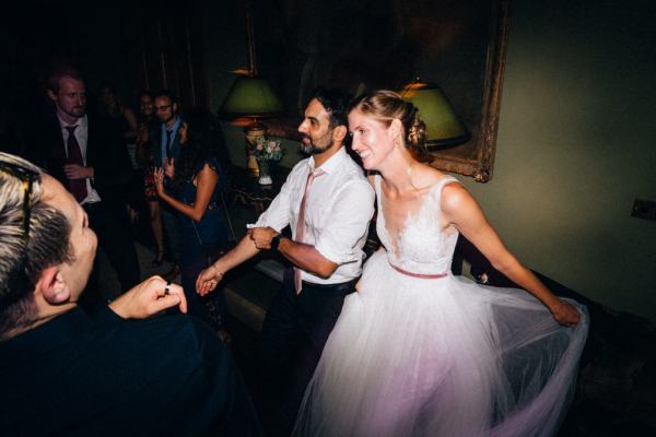 Bride and groom dancing on the dancefloor