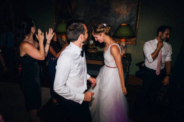 Bride and groom dancing on the dancefloor