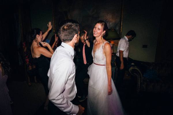 Bride and groom dancing on the dancefloor