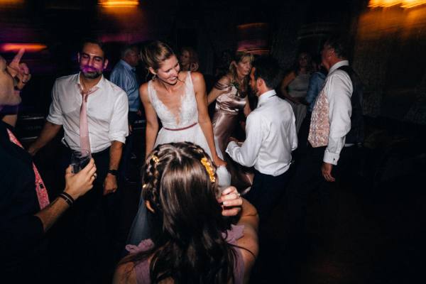 Bride groom and guests on the dancefloor