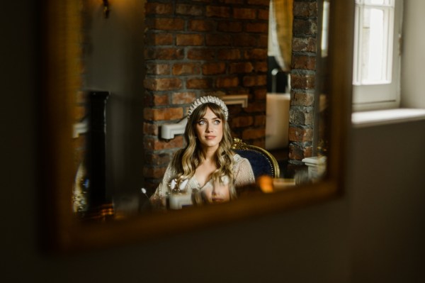 Brides reflection in mirror