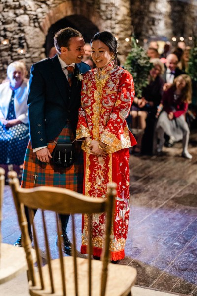 Bride and groom at alter