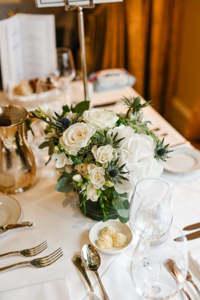 Butter white roses flowers table cutlery setting