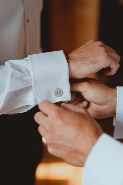 Groom gets ready shirt detail cufflink