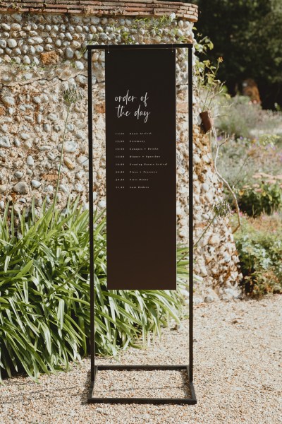 Brown sign post for guests menu