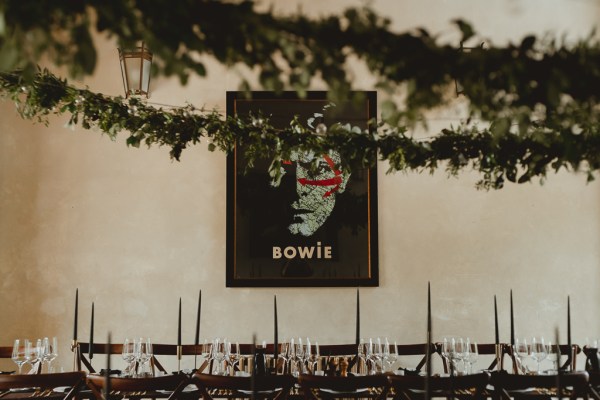 David Bowie image over dining room tables